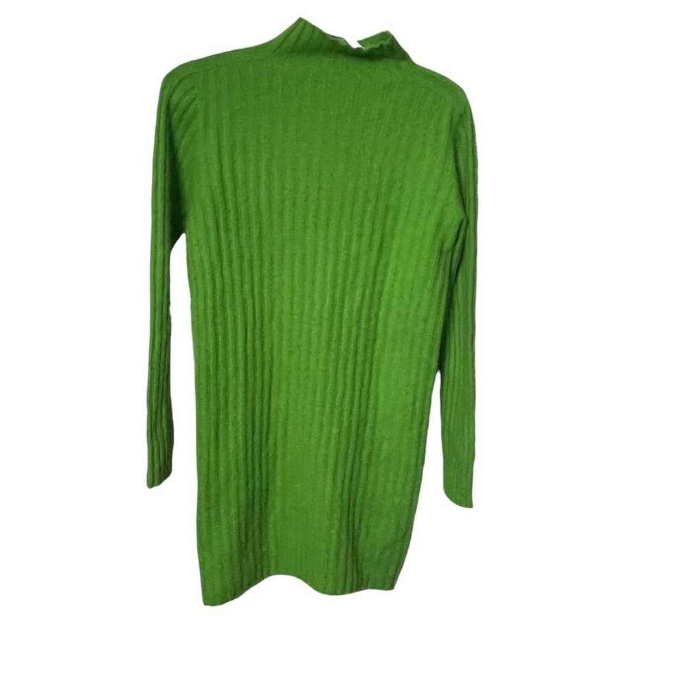 100% Pure Mink Cashmere Mini Sweater Dress Womens M Long Sleeve Green Ribbed